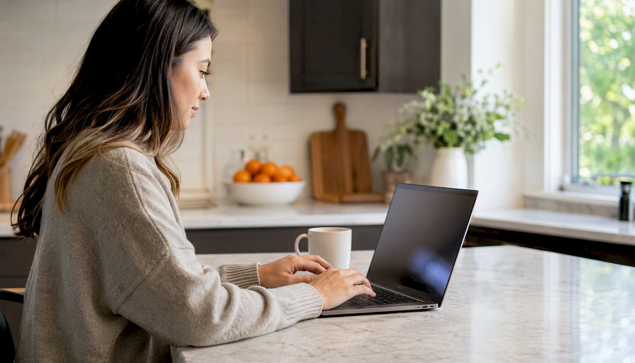 Hands entering business data on keyboard