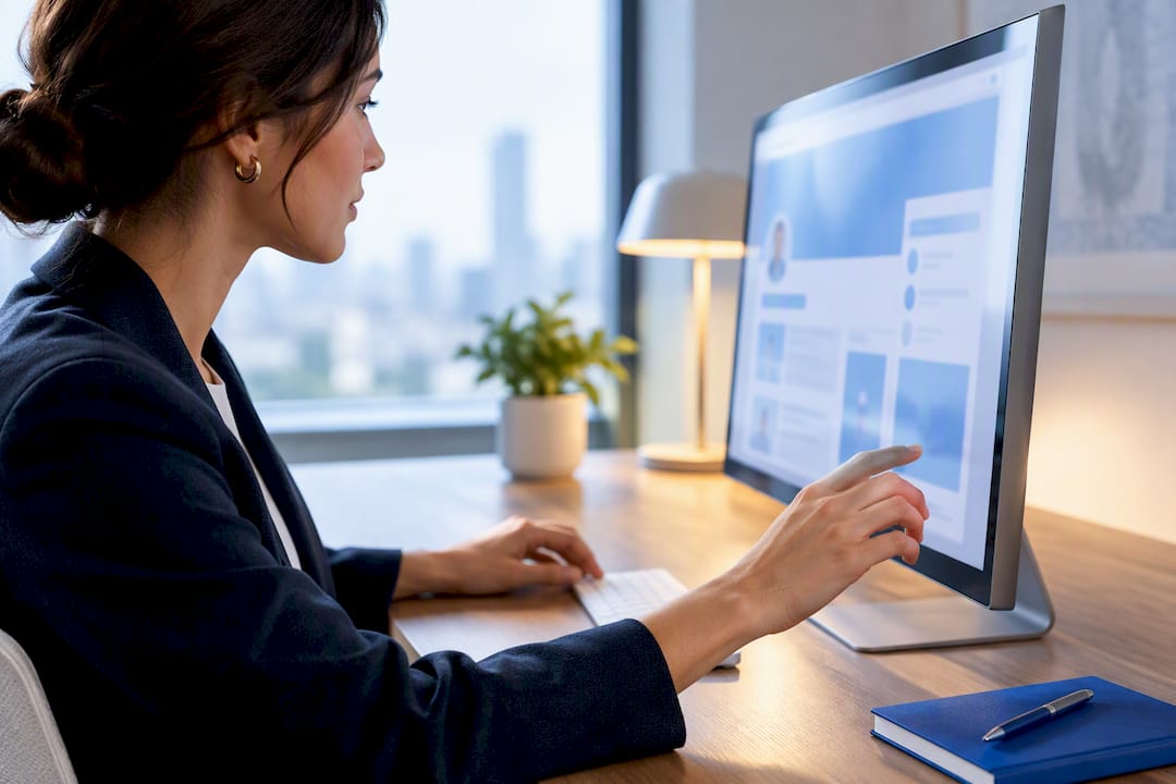 Hands configuring a B2B social profile